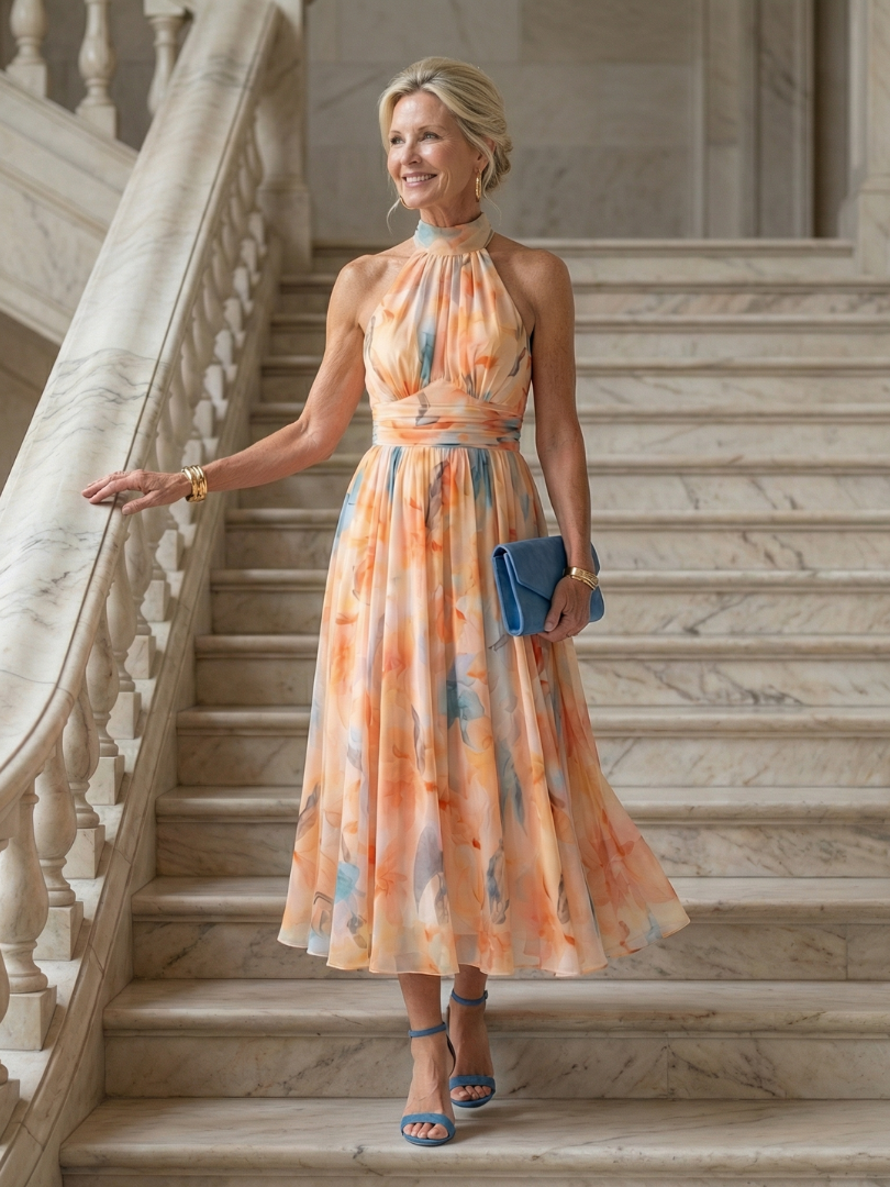 Elin, vestido midi con cuello halter suave