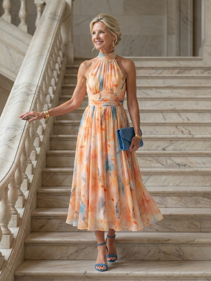 Elin, vestido midi con cuello halter suave