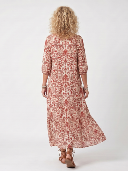 Noelle | Vestido Midi Anudado Estampado Ornamental