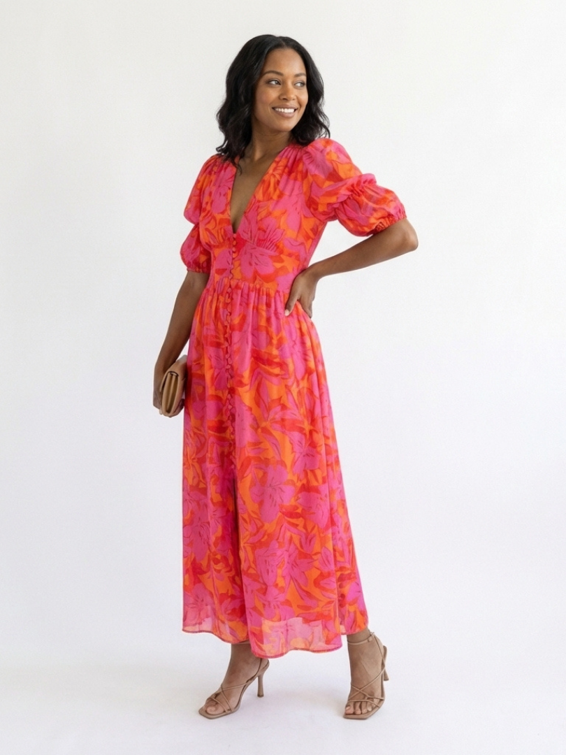 | Robe Midi a Manches Boffantes Willow