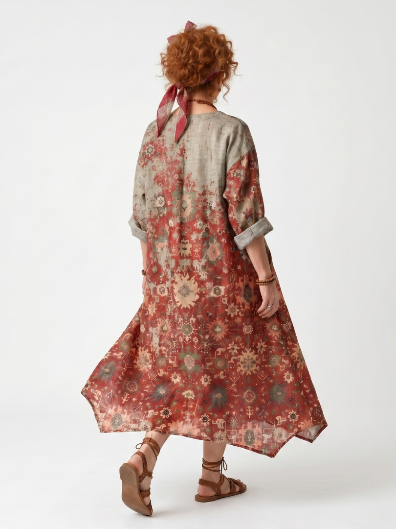Saffron | Vestido Midi Informal Estampado Mixto con Bolsillos