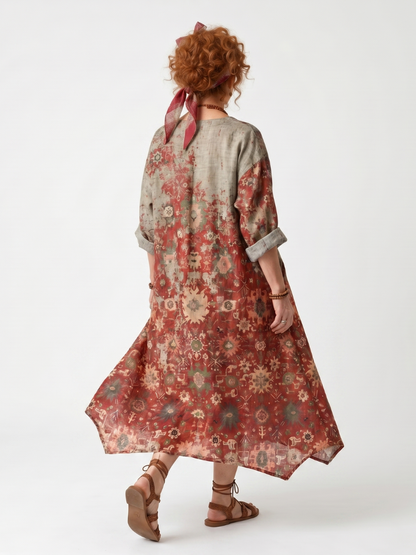 Saffron | Vestido Midi Informal Estampado Mixto con Bolsillos