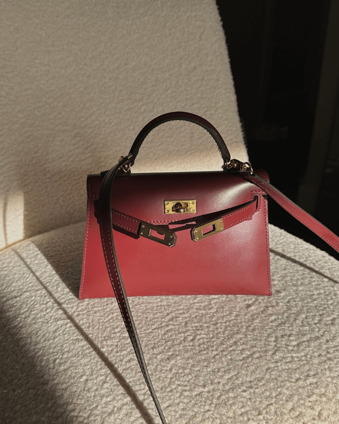 Mini bolso de piel burdeos elegante
