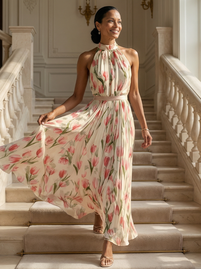 | Robe Midi a Col Halter a Fleurs Aurelle