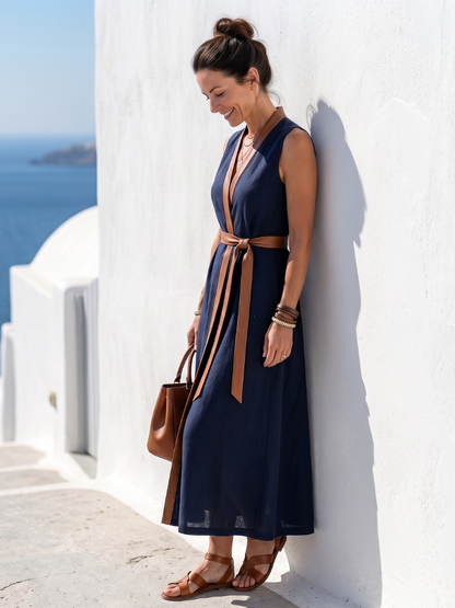 | Robe Midi a Lignes Contrastées Myra