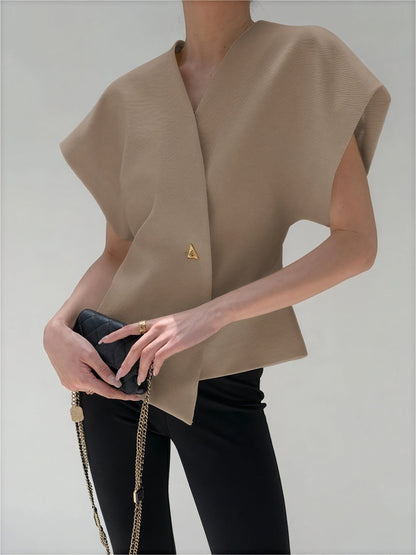 Nicoletta – Top Elegante con Detalle Nudo y Mangas Estructuradas