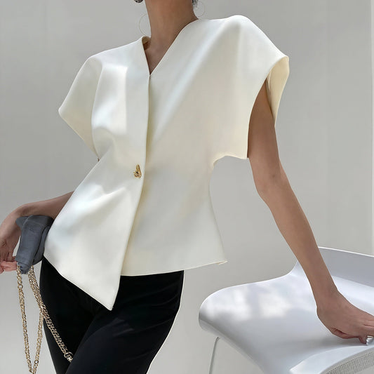 Nicoletta – Top Elegante con Detalle Nudo y Mangas Estructuradas