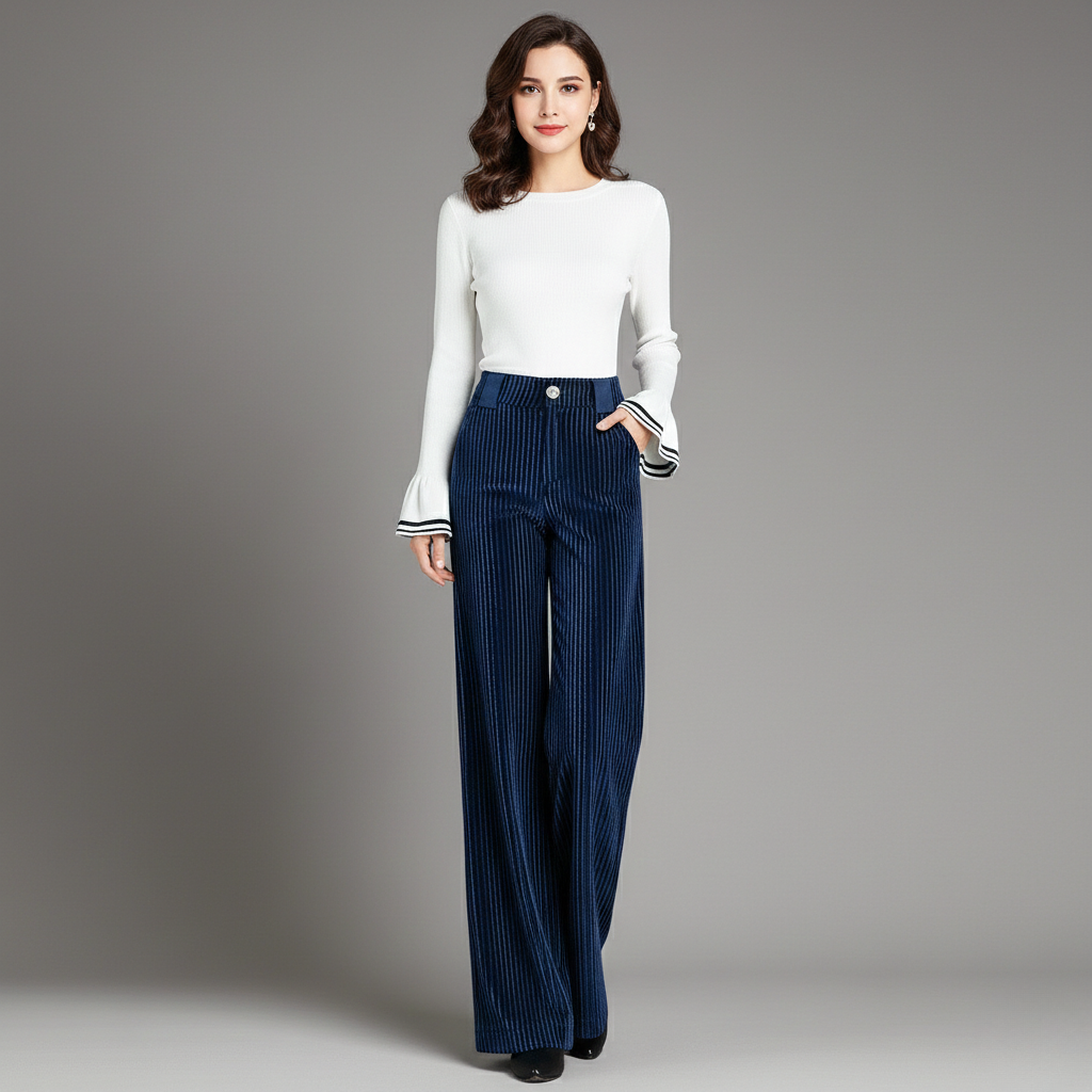 Pantalón de punto de terciopelo de talle alto para mujer