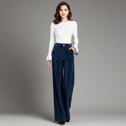 Pantalón de punto de terciopelo de talle alto para mujer