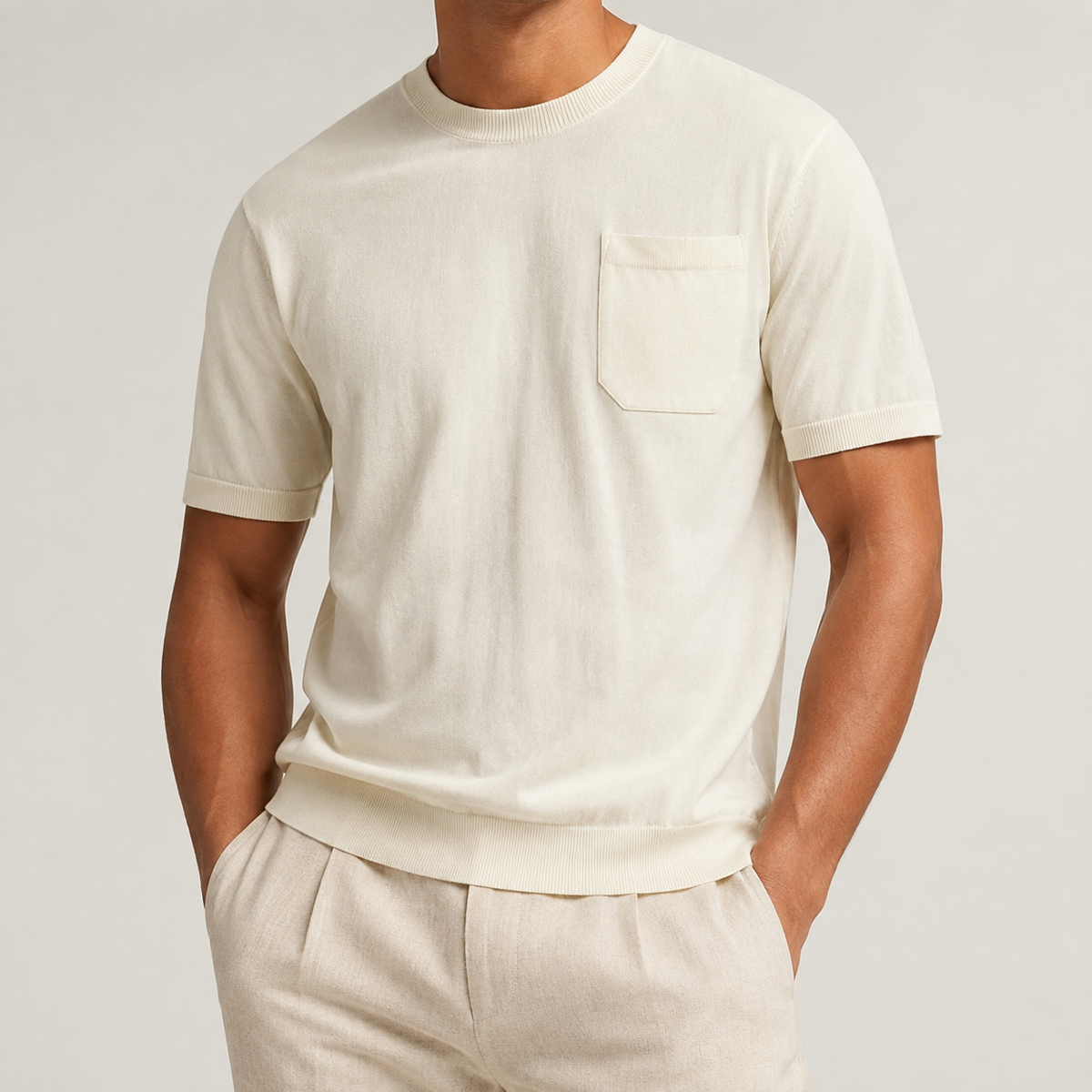 Camiseta Slim Fit con Bolsillo en el Pecho de Algodón 100% Peinado