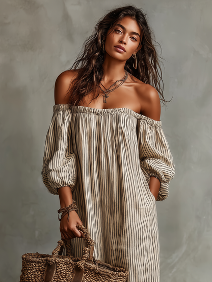 Vestido Carmen – Largo de Algodón y Lino con Escote