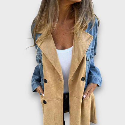 Ariana – Chaqueta de denim y terciopelo artificial