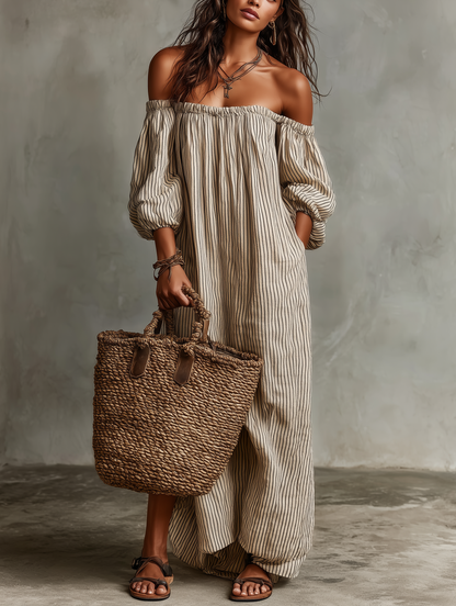Vestido Carmen – Largo de Algodón y Lino con Escote