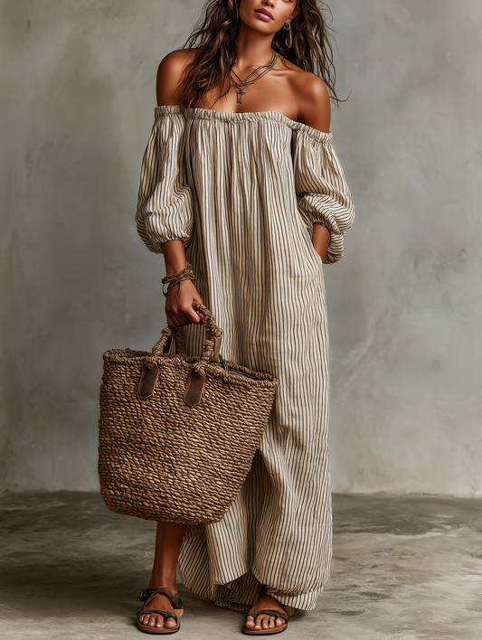 Vestido Carmen – Largo de Algodón y Lino con Escote