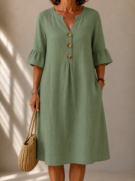 | Robe Botonnée Manches Évasées Véronique