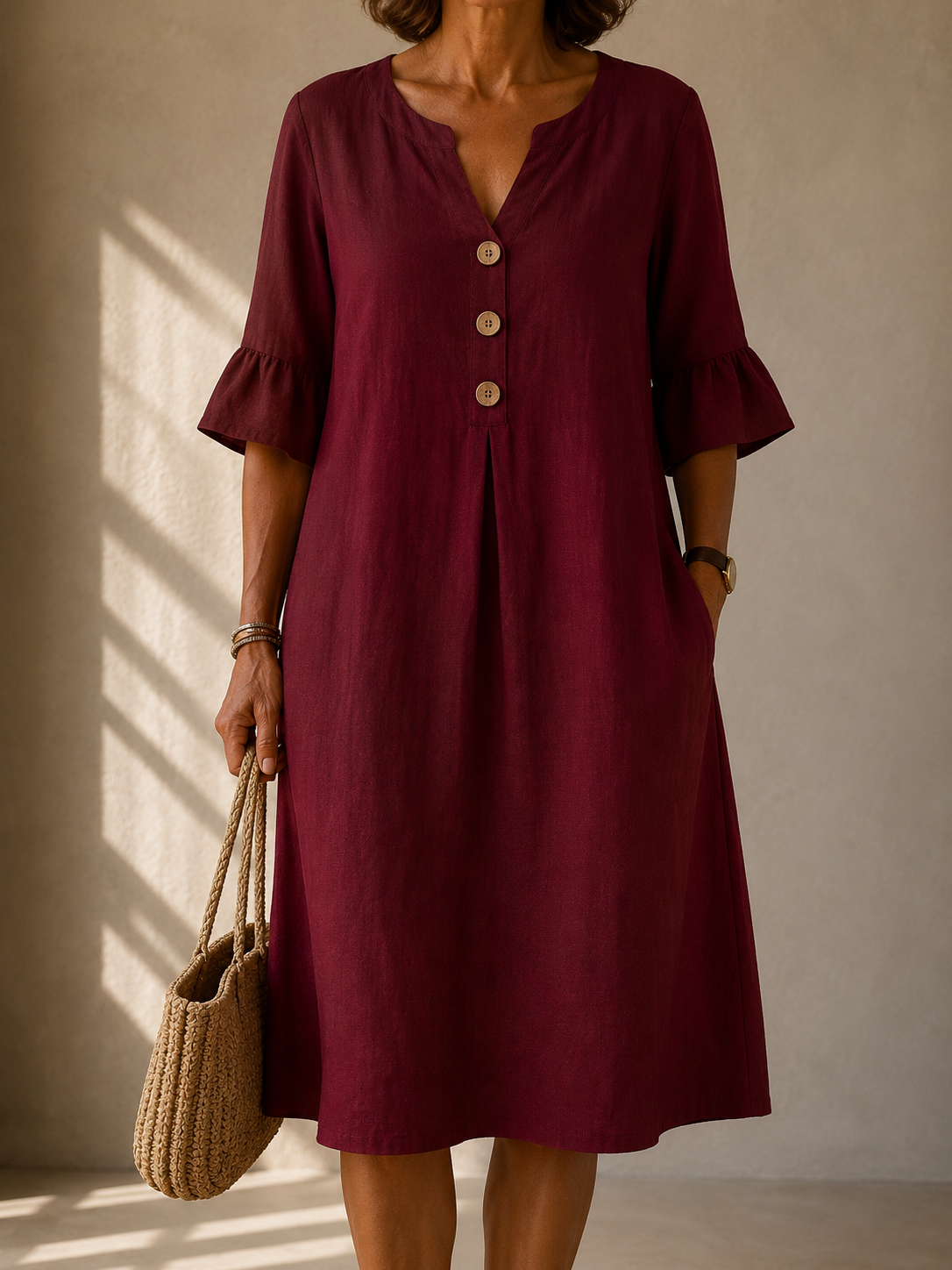 | Robe Botonnée Manches Volantées Brigitte