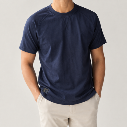 Camiseta de Algodón Pesado Retro Americana en Color Sólido