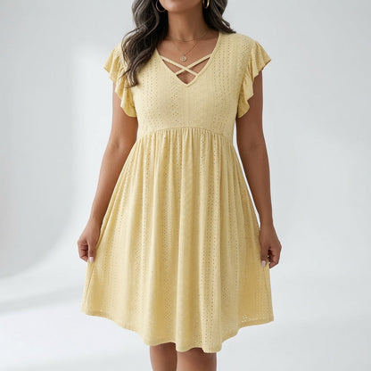 Lissette™ — Vestido Corto Cuello V Cruzado Mangas Volantes