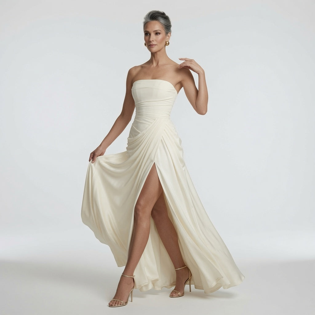 Imériale™ — Vestido Maxi Bustier Drapeado con Abertura