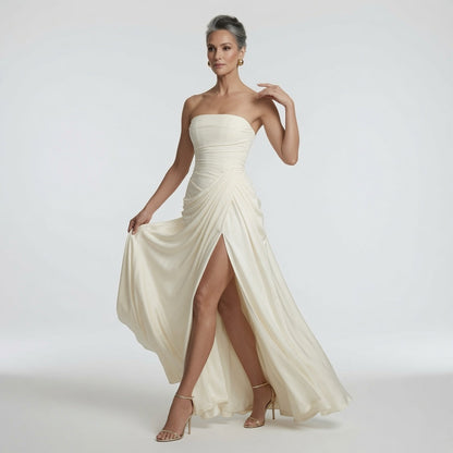 Imériale™ — Vestido Maxi Bustier Drapeado con Abertura