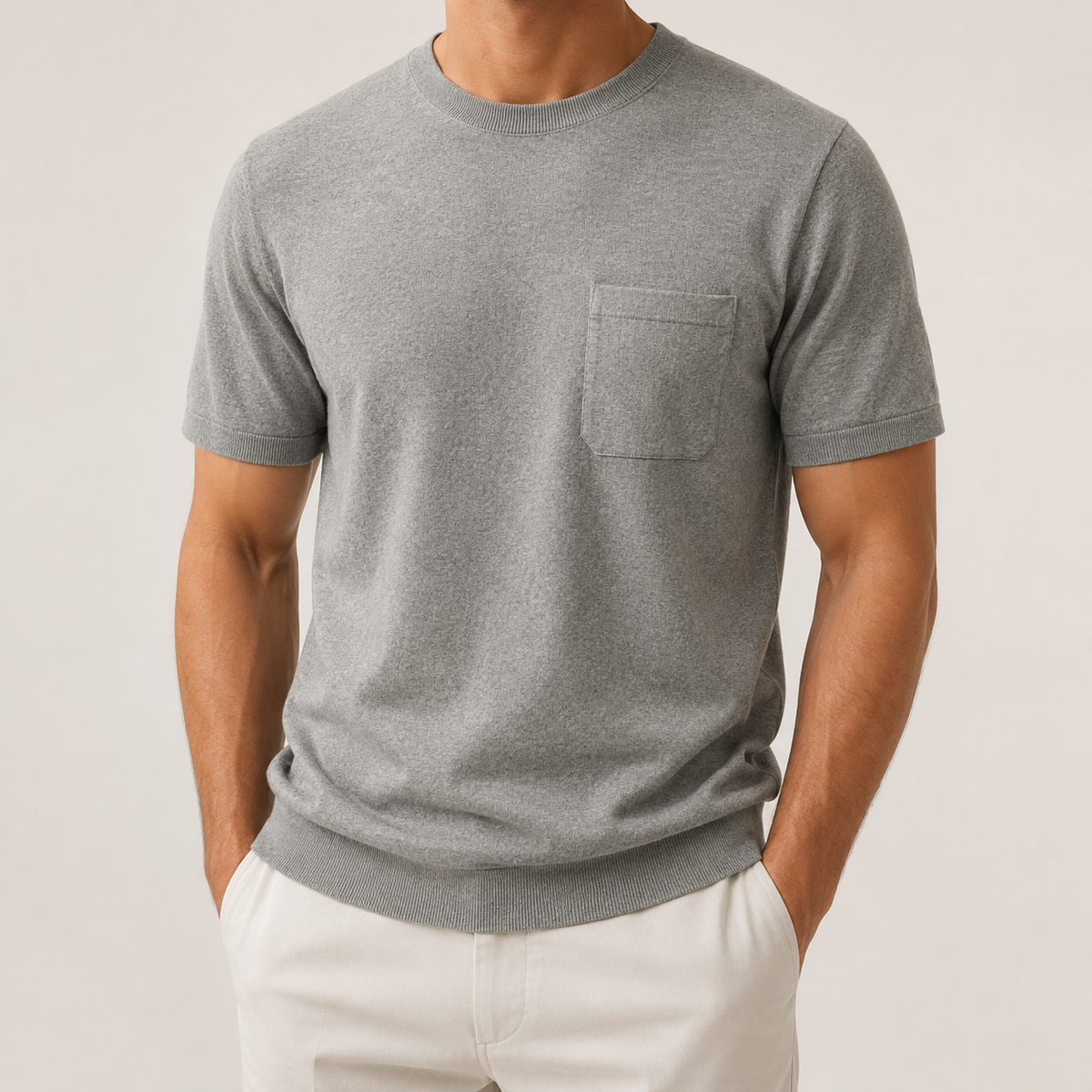 Camiseta Slim Fit con Bolsillo en el Pecho de Algodón 100% Peinado