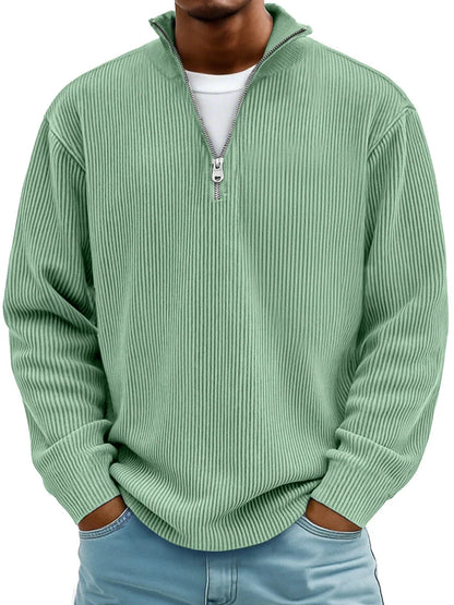 | PULL CLASSIQUE EN MAILLE CÔTELÉE DEMI-ZIP POUR HOMME