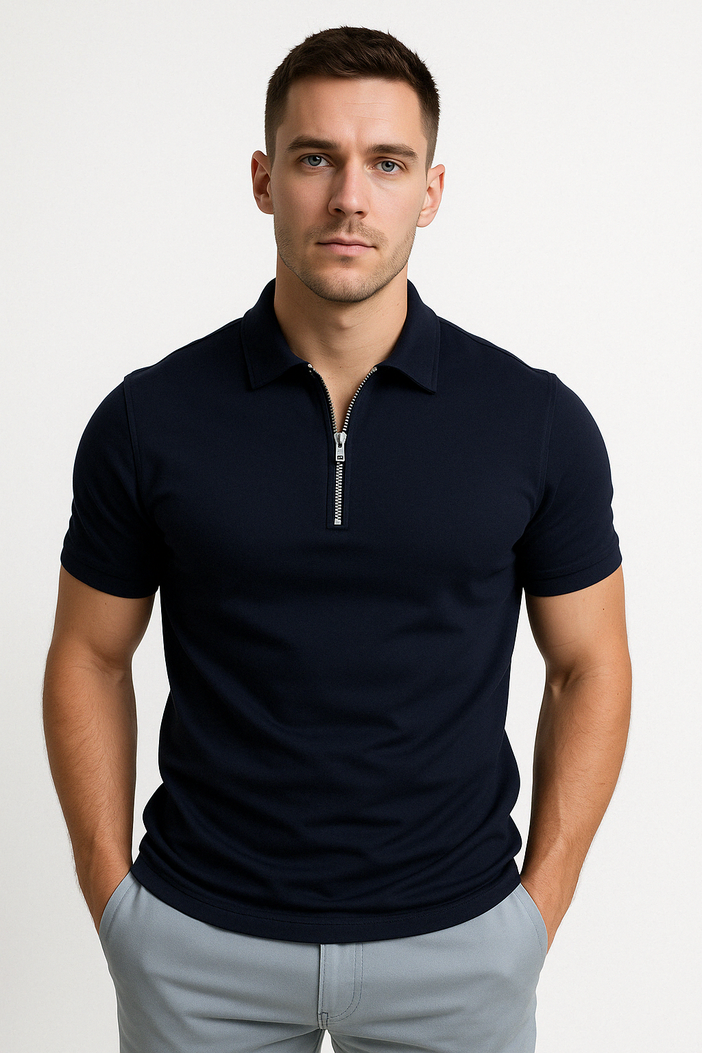 | POLO MODERNE AVEC ZIP MI-HAUT