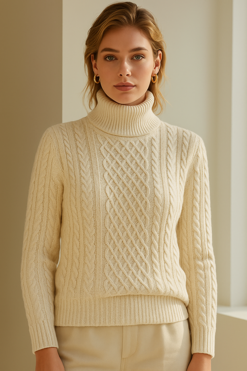 Jersey de punto suave con cuello vuelto y trenzado