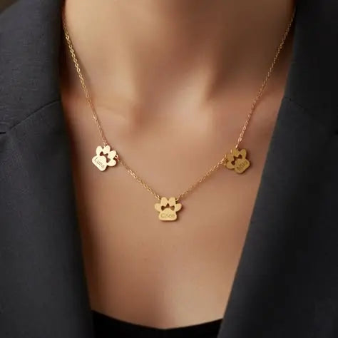 Collar de Nombre con Huellas Personalizado – Huellas Separadas