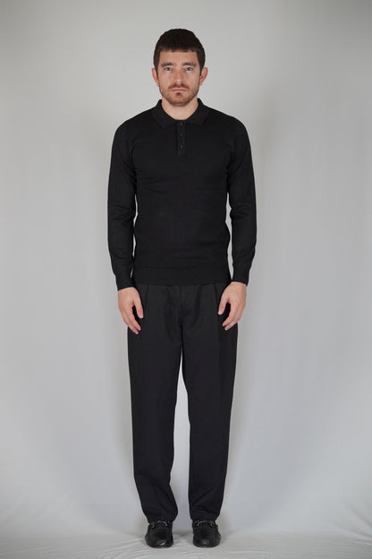Ricardus – Polo Manga Larga Hombre Negro de Punto Elegante
