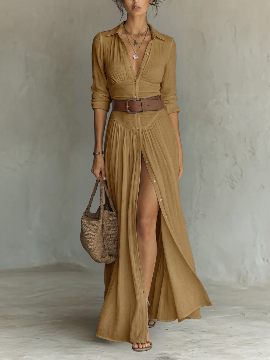 Amélia™ | Vestido Maxi Elegante con Cuello Solapa