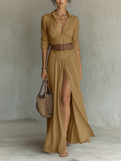 Amélia™ | Vestido Maxi Elegante con Cuello Solapa