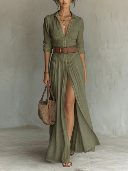 Amélia™ | Vestido Maxi Elegante con Cuello Solapa