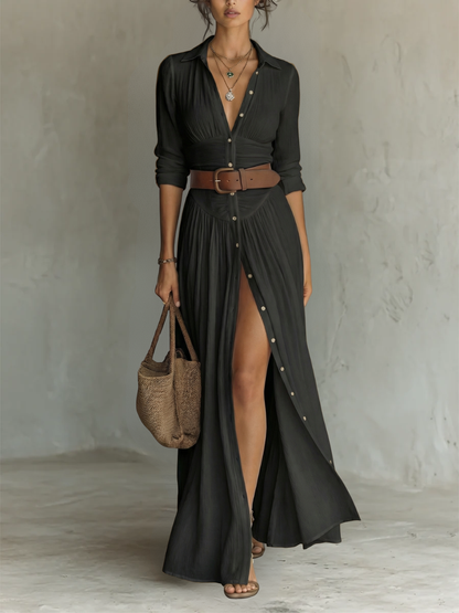 Amélia™ | Vestido Maxi Elegante con Cuello Solapa