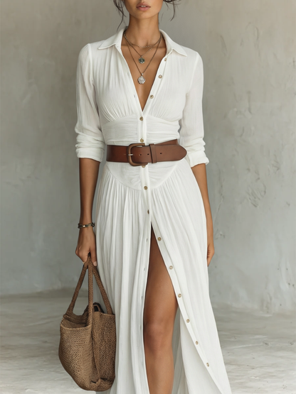 Amélia™ | Vestido Maxi Elegante con Cuello Solapa