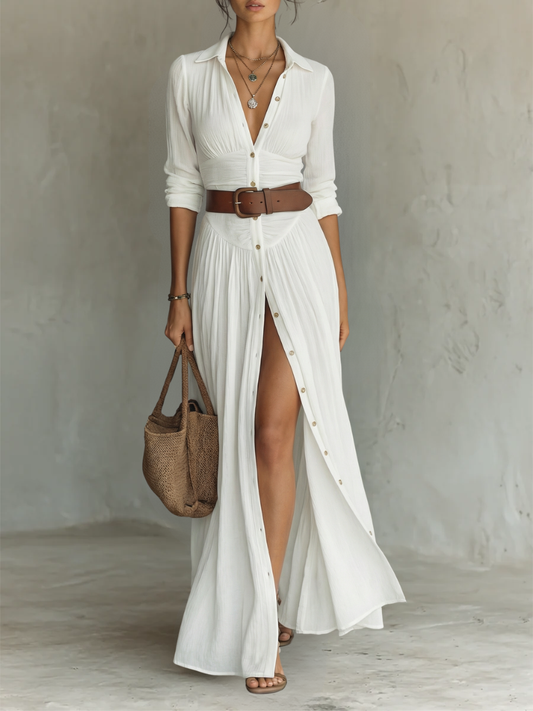Amélia™ | Vestido Maxi Elegante con Cuello Solapa