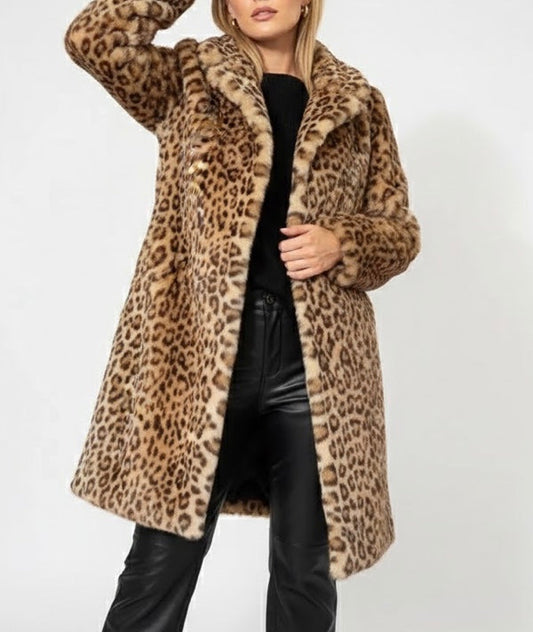 Séverine™ | Chaqueta Midi Estampado Leopardo Elegante