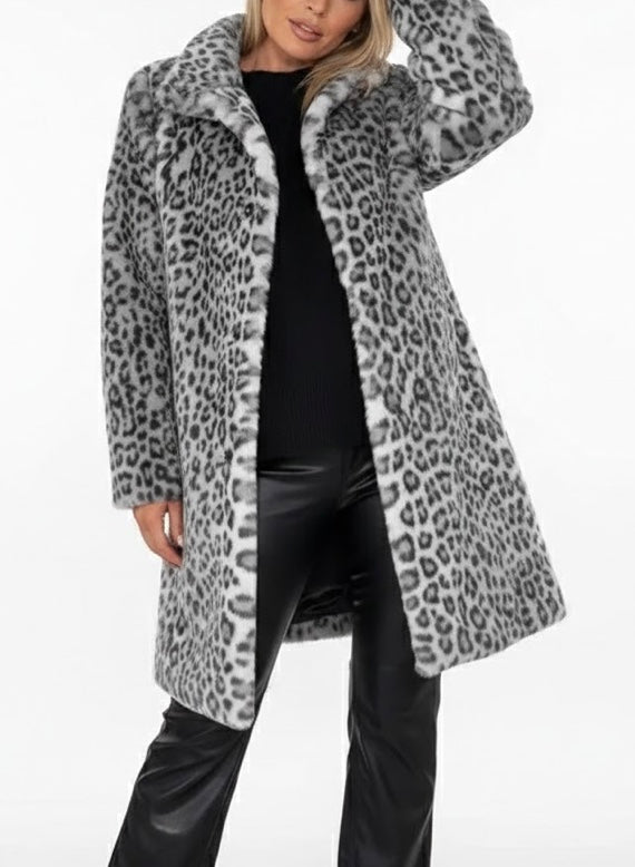Séverine™ | Chaqueta Midi Estampado Leopardo Elegante