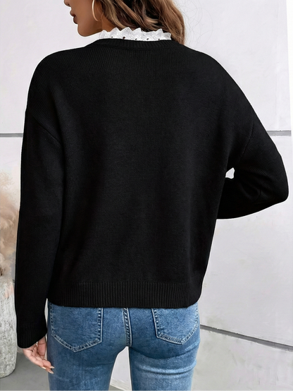 Céline™ | Jersey Chic de Punto con Cuello de Encaje Elegante