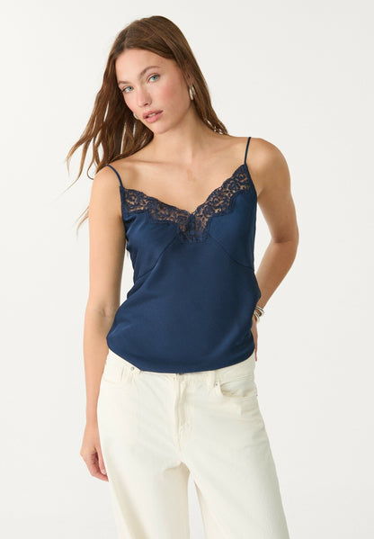Hera – Top Azul Oscuro Jaspeado Casual Chic