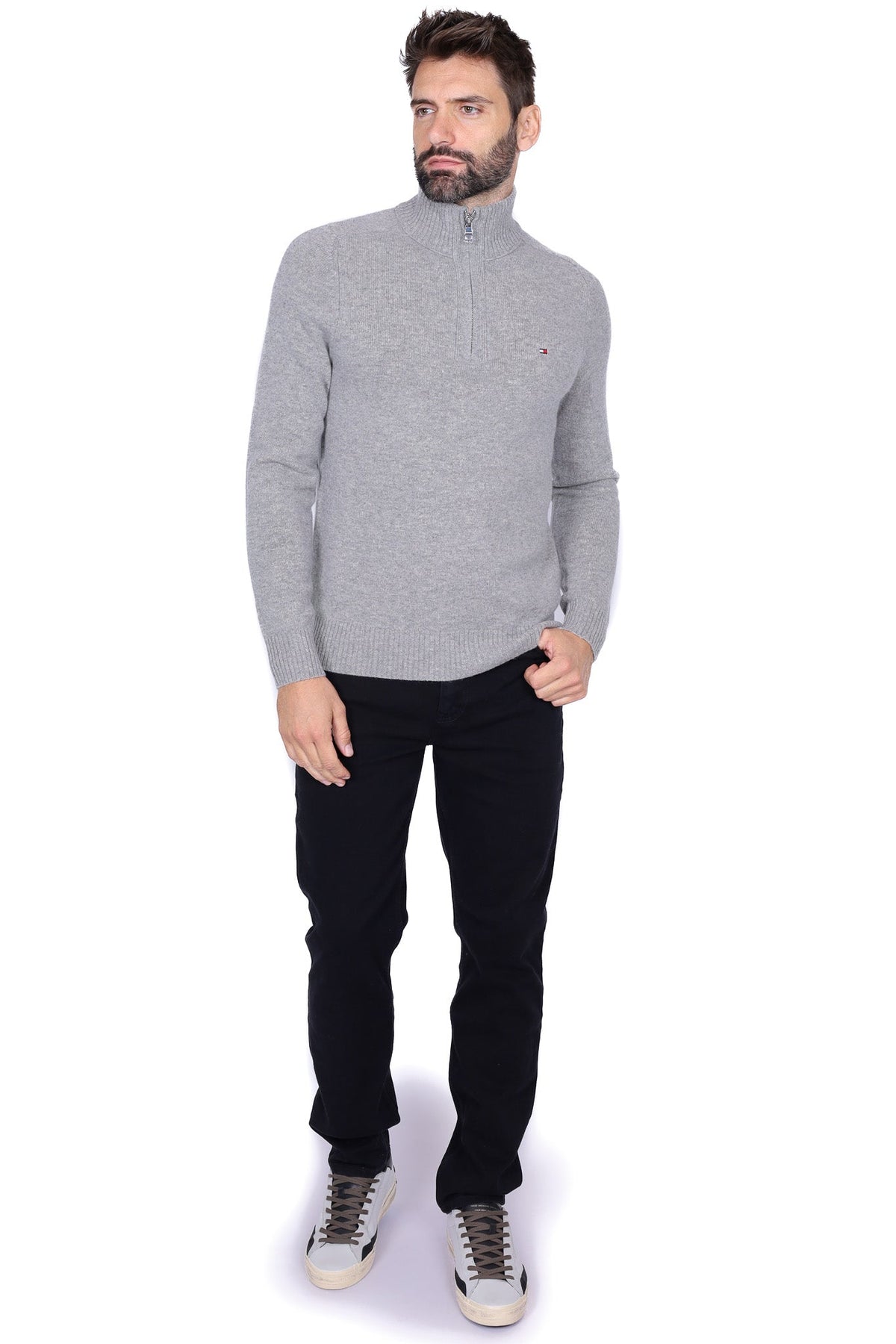 Kyril – Jersey Hombre Cuello Alto Cremallera Gris