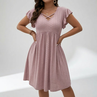 Lissette™ — Vestido Corto Cuello V Cruzado Mangas Volantes