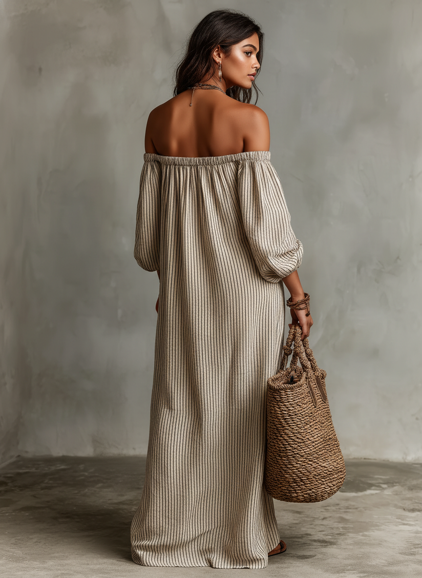 Vestido Carmen – Largo de Algodón y Lino con Escote