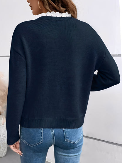 Céline™ | Jersey Chic de Punto con Cuello de Encaje Elegante