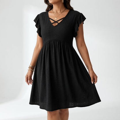 Lissette™ — Vestido Corto Cuello V Cruzado Mangas Volantes
