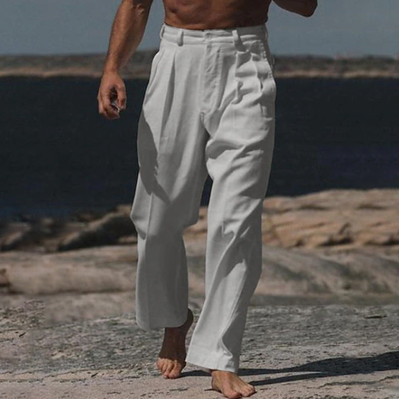 | THEO PANTALONS EN LIN À JAMBES LARGES