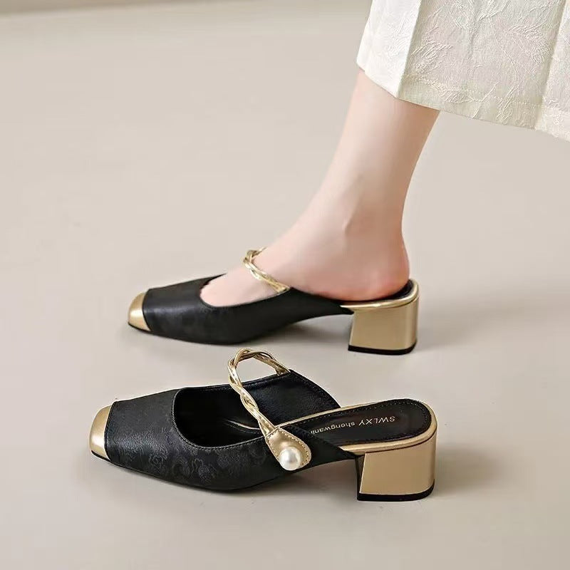 Haide | Mules con Perla y Punta Cuadrada