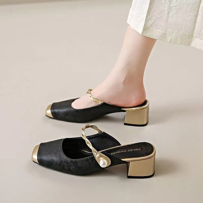 Haide | Mules con Perla y Punta Cuadrada