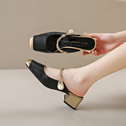 Haide | Mules con Perla y Punta Cuadrada