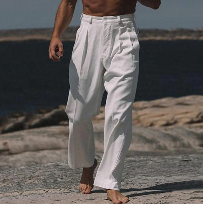 | THEO PANTALONS EN LIN À JAMBES LARGES